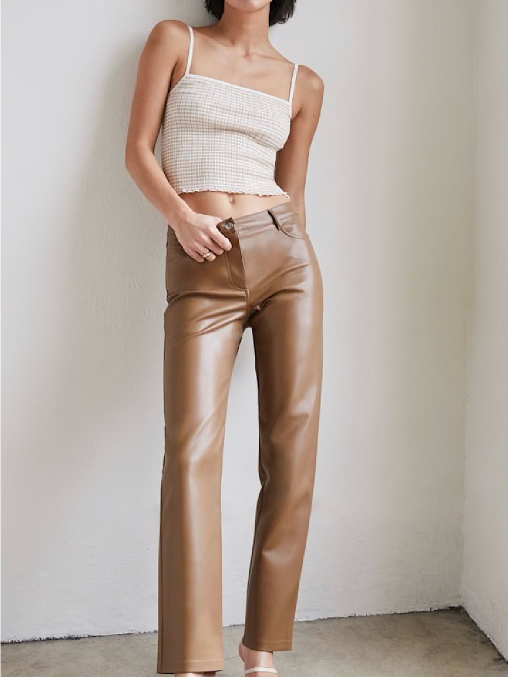 Wilfred Melina Low Rise Vegan Leather Pants Constant Camel Size 2